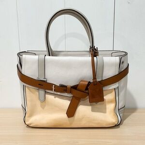 Reed Krakoff Leather Boxer Tote In White/Saddle